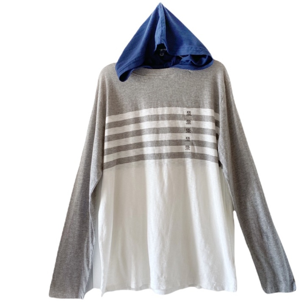 Children’s Place Boys Gray White Blue Striped Long Sleeve Hoodie Shirt XXL 16